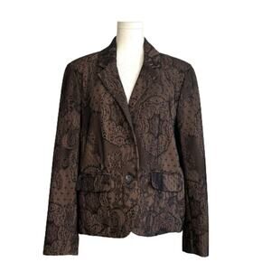 Rafaella Blazer Brown Black Lace Overlay Flap Pockets Career Jacket Size 12